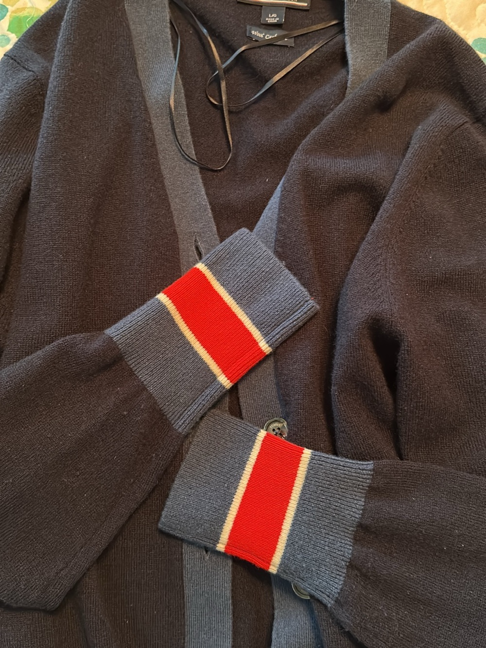 Women’s Tommy Hilfiger Dark Navy Cardigan with Red Stripe Cuff